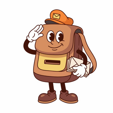 This charming cartoon mailbag character waves and holds letters, symbolizing communication and connection, making it an engaging design for promoting postal services or messages.