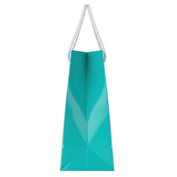 Aqua green apron with geometric pattern hanging from a string