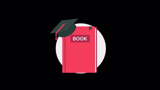 Book with Graduation Cap. Graduation Concept Animation Video - Transparent
