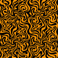 Fototapeta premium Abstract Flowing Organic Wavy Shapes Seamless Pattern Vector Background, Modern Minimal Curved Fluid Lines Texture, Retro Groovy Black Beige Wallpaper Design for Branding, Textile, Packaging and Print