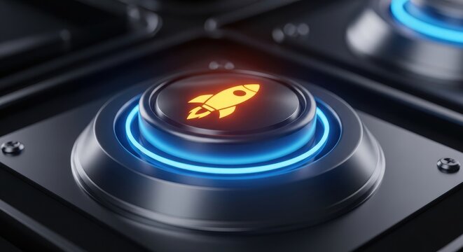 Launch button a futuristic ignition switch with a rocket symbol