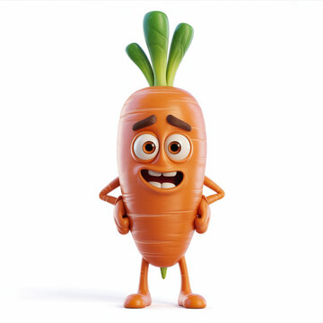 A cheerful cartoon carrot character standing alone