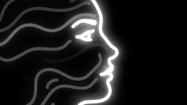 Neon lit woman's face profile portrait.