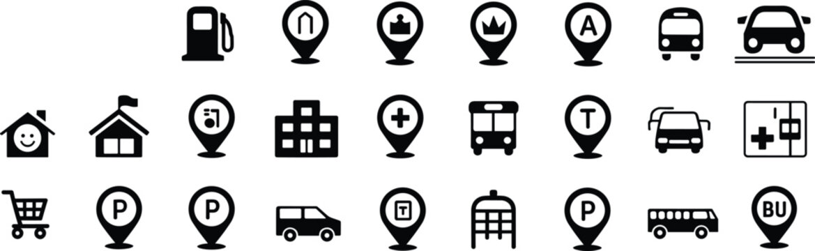 Minimalist black and white of various and symbols for universal communication