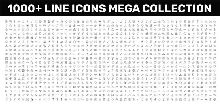 1000+ mega set of icons with baby dental, , pain signs in flat outline style. 100+ category