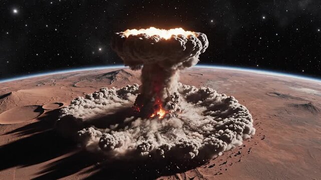 A massive explosion on a distant planet.