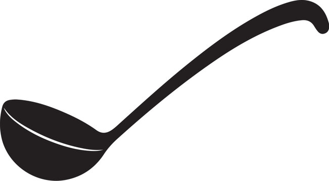 Black ladle with white highlight kitchen utensil