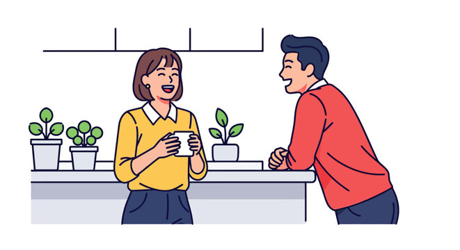 Colleagues Chatting During Coffee Break at Work