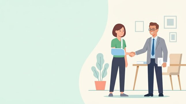 Illustration Style Minimal illustration Scene of Worker with Arm Sling