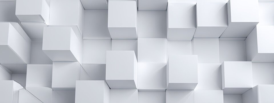 Abstract 3D geometric pattern with varying heights of white cubes
