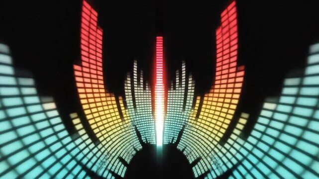 Vibrant digital audio equalizer displaying sound levels on black