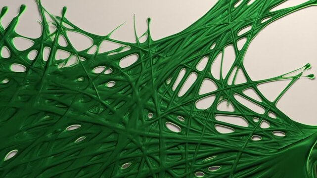 Minimalist green liquid metallic splash on gray background for creative copy space design