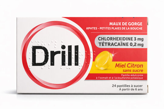 boite de pastilles contre les maux de gorge de marque Drill