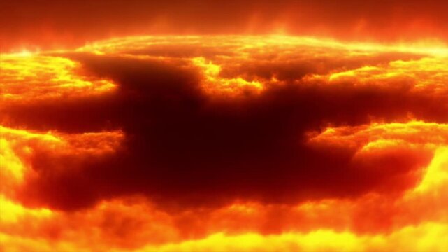 Cinematic fiery solar portal with glowing orange flares and dark central abyss background