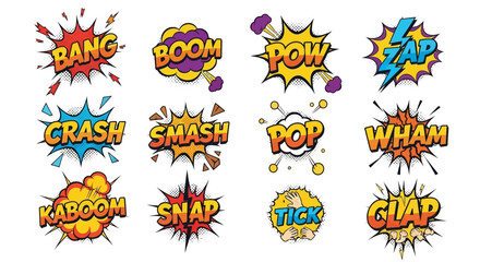 Retro Comic Book Sound Effects Collection: Bang, Boom, Pow, Zap, Crash, Smash, Pop, Wham © Minggu