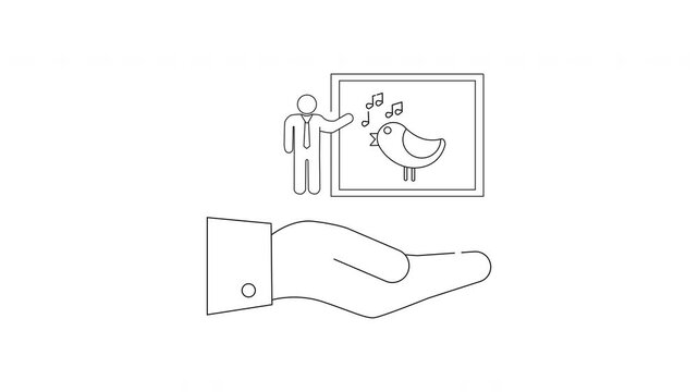 Hand Holding Presentation of Singing Bird - Conceptual Icon.