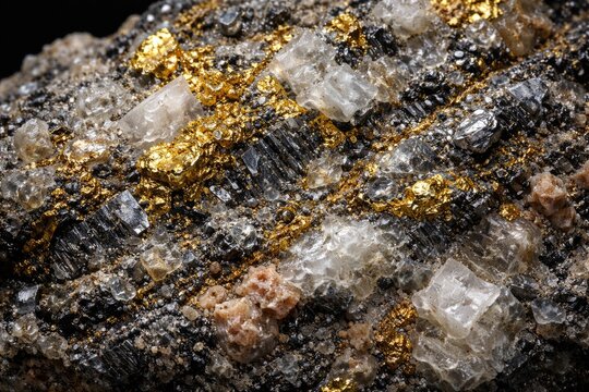 Detailed mineral composition of gold antimony ore with quartz mica feldspar and sulfides