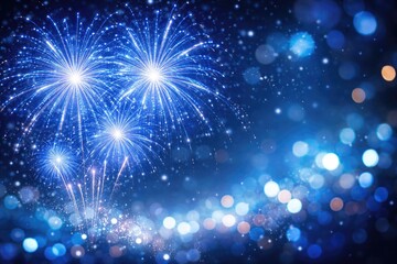 Fototapeta premium Blue fireworks sparkling blur in festive abstract background with copy space