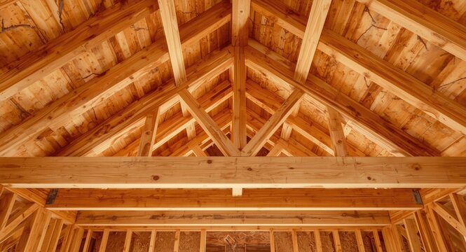 Timber frame home construction highlighting gable and wooden roof truss work