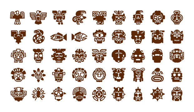 Collection of ancient american and mesoamerican cultural symbols and motifs