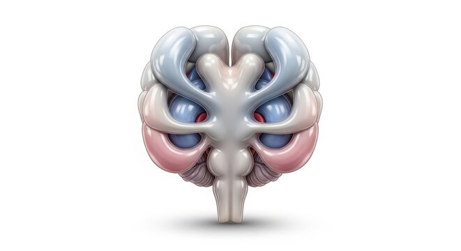 Anatomical illustration of the human brain viewed from below showing cerebellum and brainstem