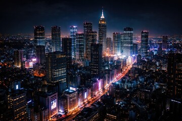 Fototapeta premium Night cityscape glowing with vibrant urban lights