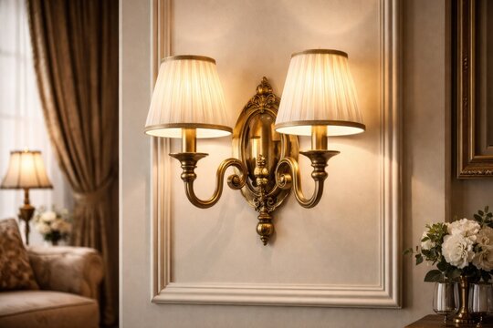 Brass twin lamp wall sconce in vintage style perfect for refined traditional living spaces