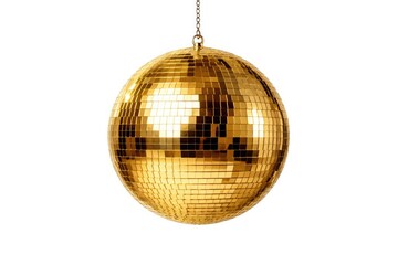 Fototapeta premium golden mirror disco ball suspended against a pure white backdrop with clipping path
