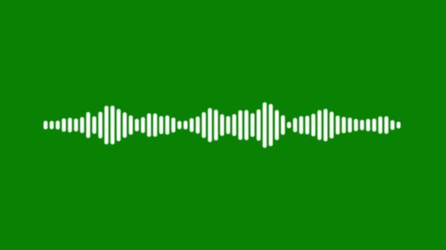 Sound wave animation, audio visualizer spectrum, green background chroma key, white waveform lines, music equalizer bars, digital audio frequency visualization, seamless 4k loop animation
