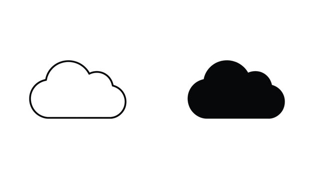 Cloud icon set for meteorological weather forecasting and cloud computing data storage concepts in linear and solid black styles