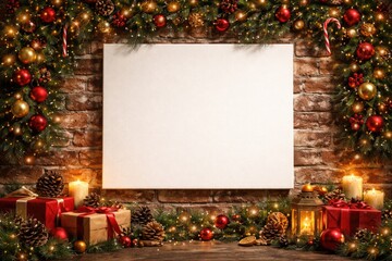 Obraz premium Christmas theme poster mock up on white canvas with rustic brick wall background
