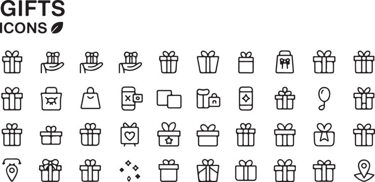 Collection of gift box icons and present symbols for celebrations and special occasions perfect for graphic design and web.