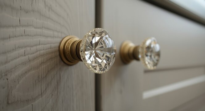 tight close-up on kitchen cabinet knobs featuring vintage crystal style