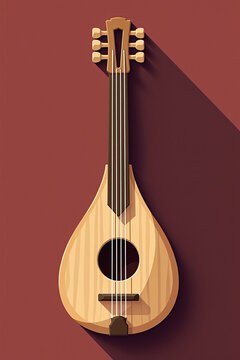 Retro Vintage &Ccedil;ifteli: An Exquisite Albanian Folk Instrument Illustration