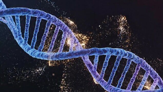 DNA Helix: The double helix structure of DNA, the blueprint of life, twists and turns in a captivating display of molecular elegance, illuminated by ethereal particles.
