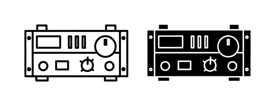 Vintage Radio Transceiver Icon Set in Line and Silhouette Style