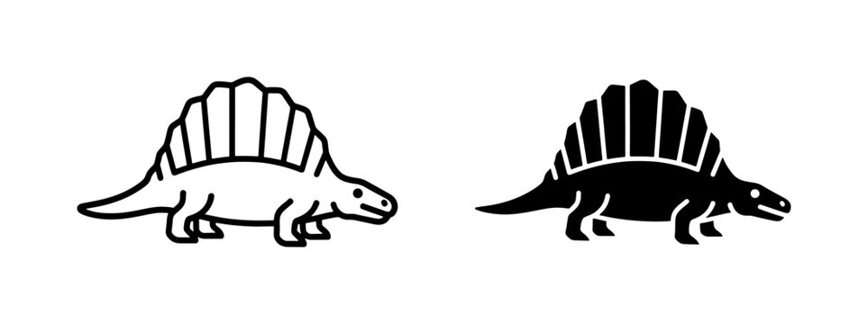 Dimetrodon Dinosaur Icon Set in Outline and Solid Style