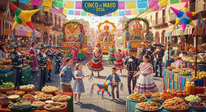 People celebrate cinco de mayo with food and dancing Cino de Mayo