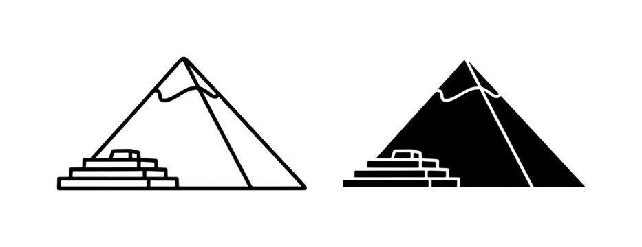 Ancient Egyptian Pyramid Line and Silhouette Icon Set