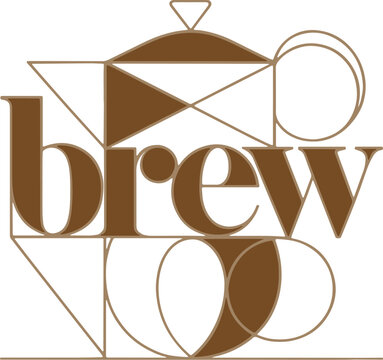 Abstract geometric teapot illustration with brew text for tea house branding and modern logo design