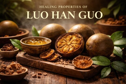 Healing Properties of Luo Han Guo Monk Fruit with Space for Text