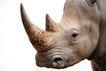 Fototapeta premium Close up of rhinoceros horn detail on clean white backdrop