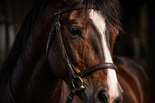 Intimate close up view of a fiddler horse head showing facial features