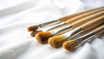 Fototapeta premium Softly Resting Paintbrushes on a Gentle White Fabric