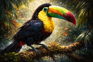 Obraz premium Artistic creation of a toucan digitally painted with detailed brushstrokes