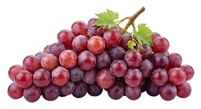 Fresh red grapes with water droplets isolated PNG, juicy fruit on white background for healthy eating and product design