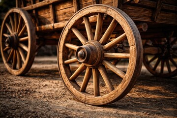 Fototapeta premium Classic wooden horse cart wheel showcasing craftsmanship