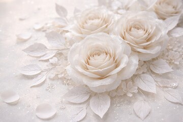 Fototapeta premium Shimmering white rose paper cutouts perfect for holiday cards and wedding invites