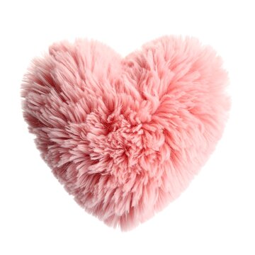 Pink fluffy heart shaped plush cushion