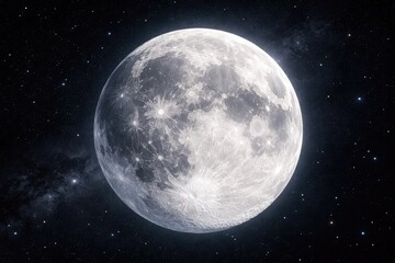 Fototapeta premium Luminous full moon showcasing detailed near side terrain
